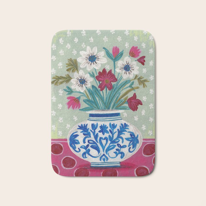 Still Life Vase with Wild Flowers Bouquet Bright colours Bath Mat Gallery Image 1
