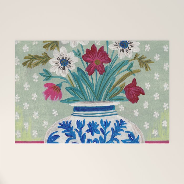 Still Life Vase with Wild Flowers Bouquet Bright colours Welcome Mat Gallery Image 1