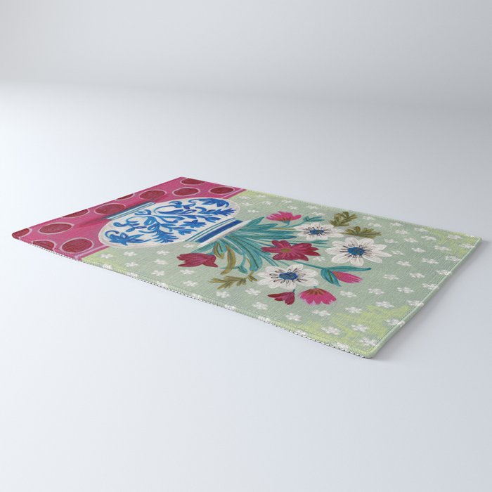 Still Life Vase with Wild Flowers Bouquet Bright colours Rug Gallery Image 3