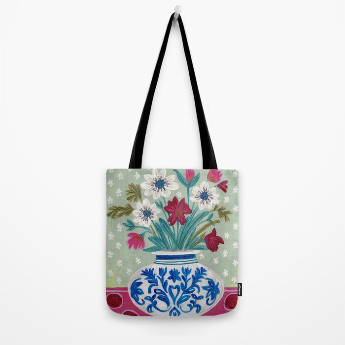 Still Life Vase with Wild Flowers Bouquet Bright colours Tote Bag Gallery Image 2