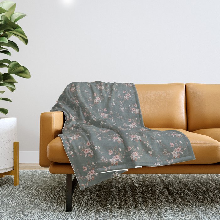 Watercolor Wildflowers - Sage Pink Throw Blanket Gallery Image 1
