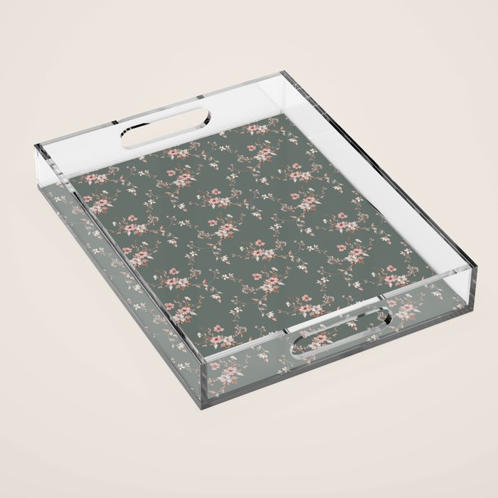 Watercolor Wildflowers - Sage Pink Acrylic Tray Gallery Image 1