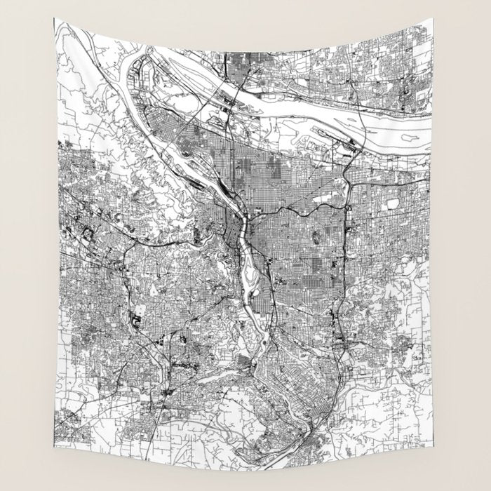 Portland White Map Wall Tapestry Gallery Image 4