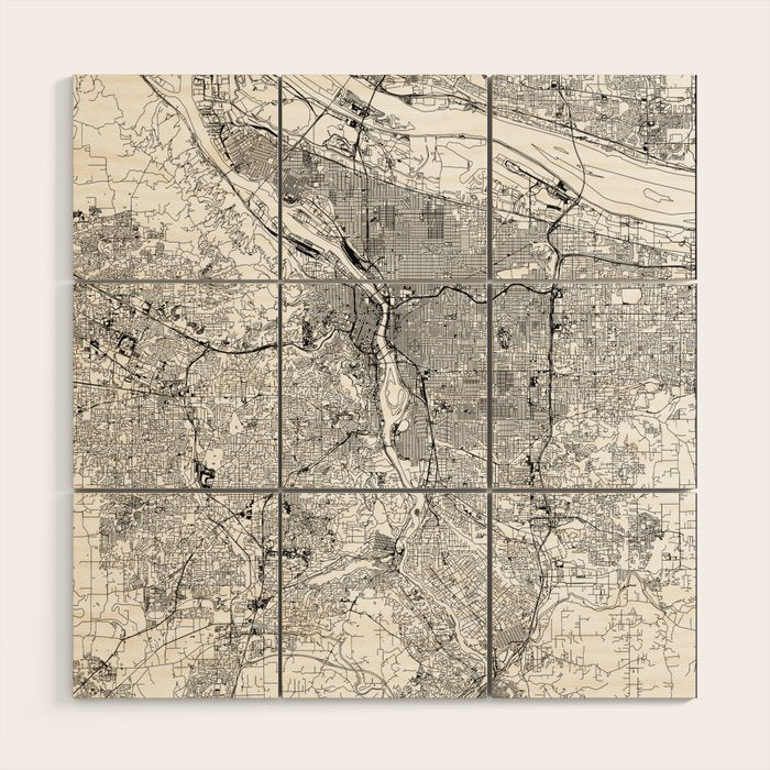 Portland White Map Wood Wall Art Gallery Image 1