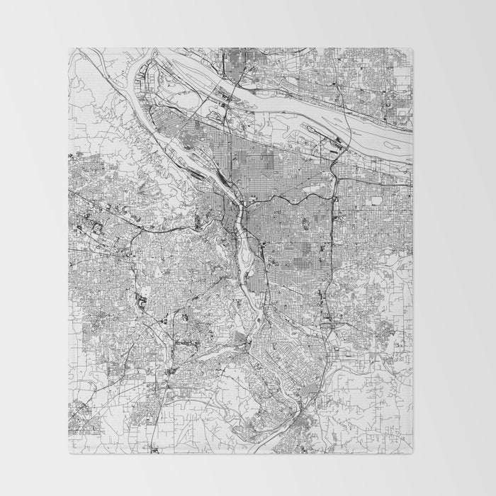 Portland White Map Throw Blanket Gallery Image 2