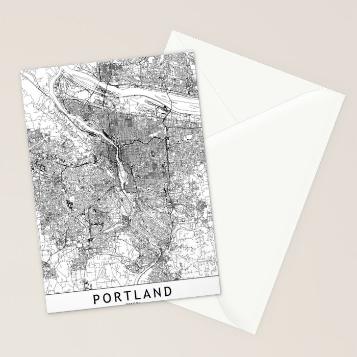 Portland White Map Stationery Card Gallery Image 2