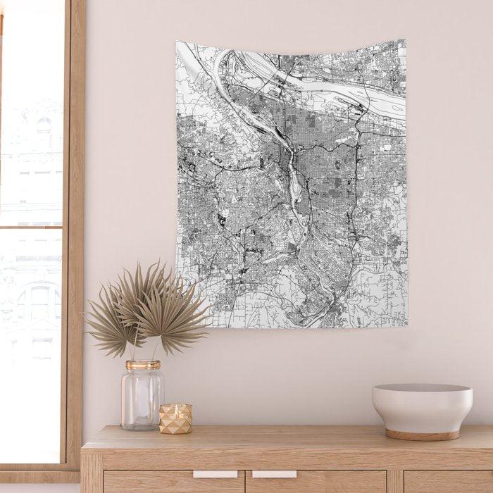 Portland White Map Wall Tapestry Gallery Image 2