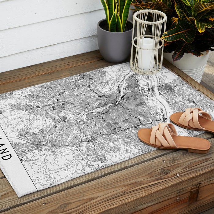 Portland White Map Outdoor Rug Gallery Image 2