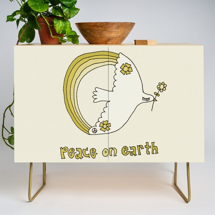 peace dove spread rainbow // retro art by surfy birdy Credenza Gallery Image 1