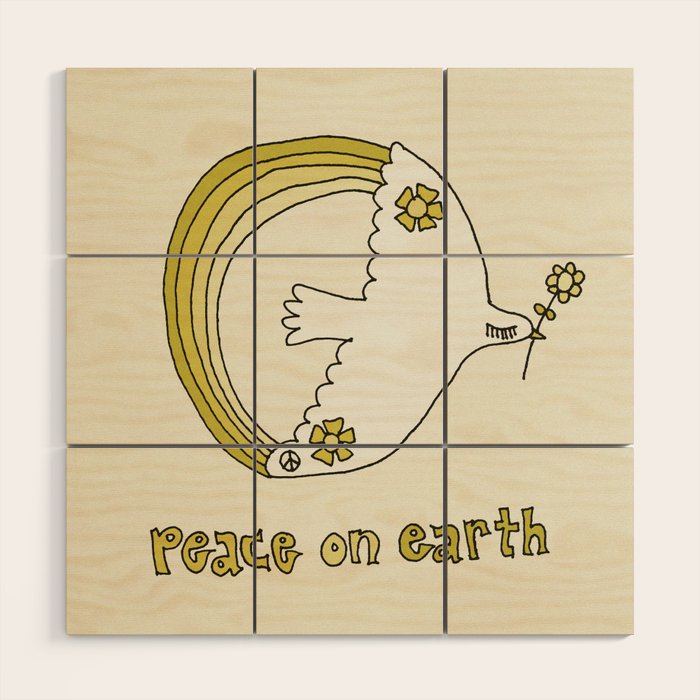 peace dove spread rainbow // retro art by surfy birdy Wood Wall Art Gallery Image 1