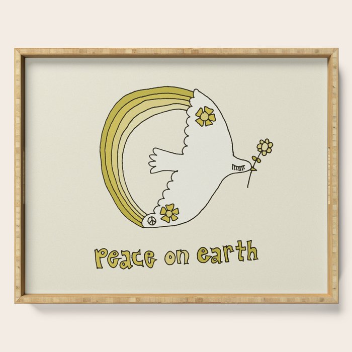 peace dove spread rainbow // retro art by surfy birdy Serving Tray Gallery Image 1