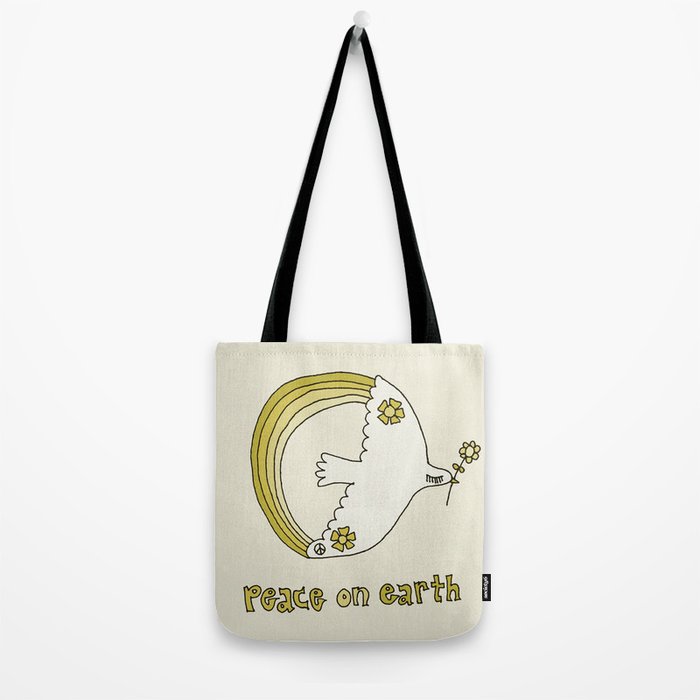 peace dove spread rainbow // retro art by surfy birdy Tote Bag Gallery Image 2