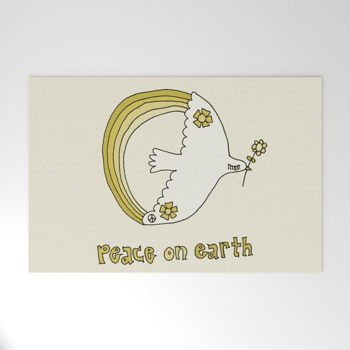 Peace Dove Spread Rainbow // Retro Art By Surfy Birdy Welcome Mat