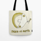 peace dove spread rainbow // retro art by surfy birdy Tote Bag Gallery Image 1