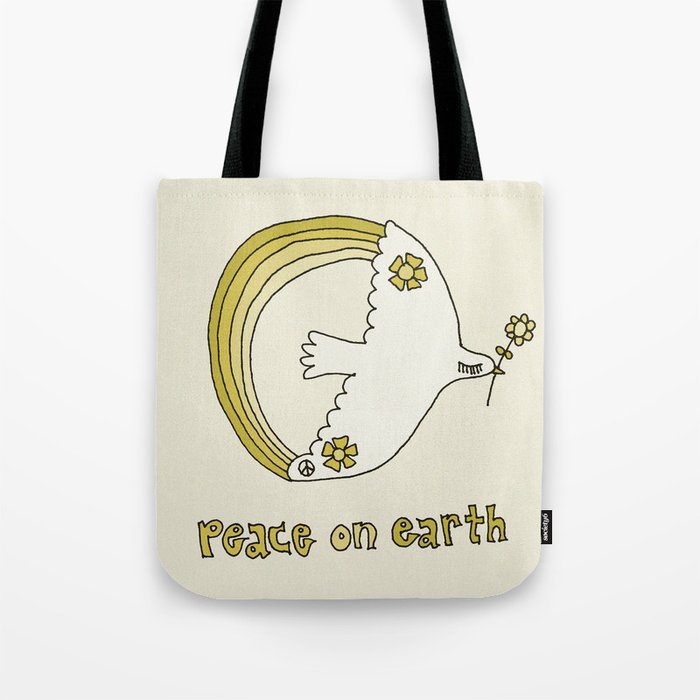 peace dove spread rainbow // retro art by surfy birdy Tote Bag Gallery Image 1