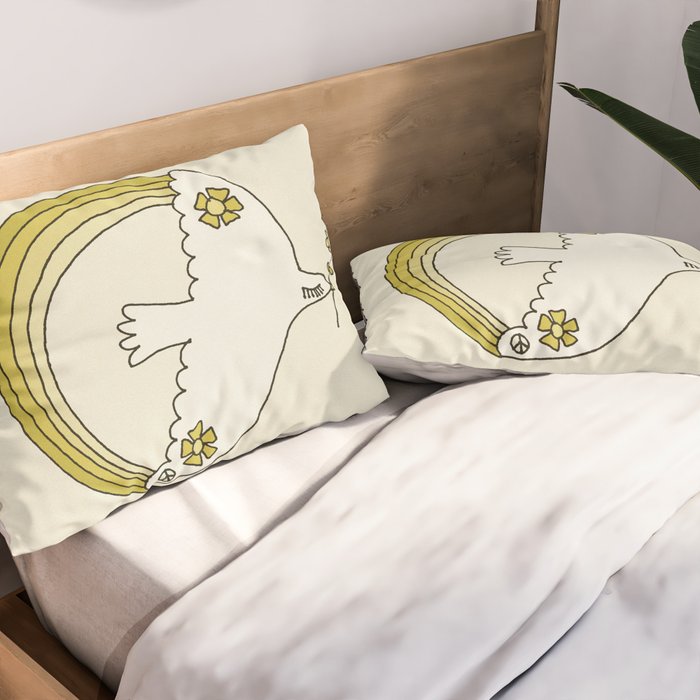 peace dove spread rainbow // retro art by surfy birdy Pillow Sham Gallery Image 2