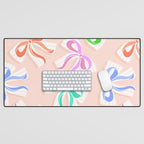 Ditsy Kitsch Ribbons and bows 1. Pastel Rainbow colours on Peach Desk Mat Gallery Image 1