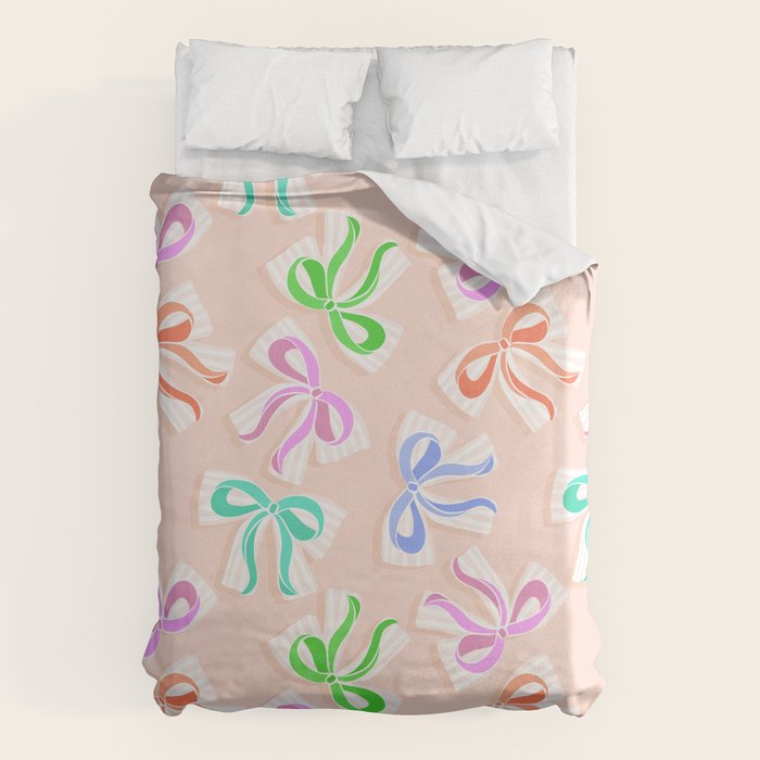 Ditsy Kitsch Ribbons and bows 1. Pastel Rainbow colours on Peach Duvet Cover Gallery Image 6