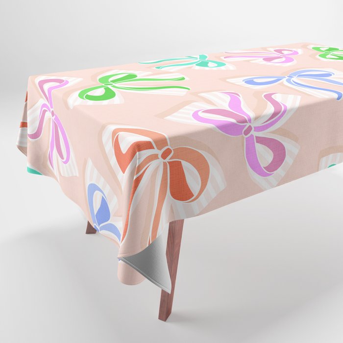 Ditsy Kitsch Ribbons and bows 1. Pastel Rainbow colours on Peach Tablecloth Gallery Image 1
