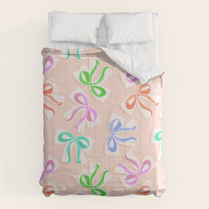 Ditsy Kitsch Ribbons and bows 1. Pastel Rainbow colours on Peach Comforter Gallery Image 1