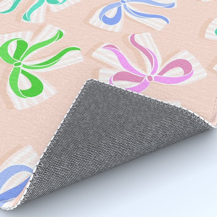 Ditsy Kitsch Ribbons and bows 1. Pastel Rainbow colours on Peach Rug Gallery Image 4