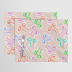 Ditsy Kitsch Ribbons and bows 1. Pastel Rainbow colours on Peach Placemat Gallery Image 1