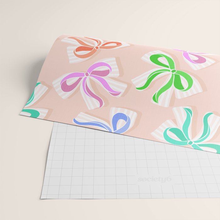 Ditsy Kitsch Ribbons and bows 1. Pastel Rainbow colours on Peach Wrapping Paper Gallery Image 2
