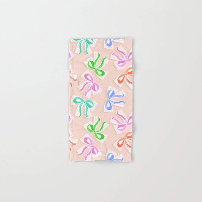 Ditsy Kitsch Ribbons and bows 1. Pastel Rainbow colours on Peach Bath Towel Gallery Image 1