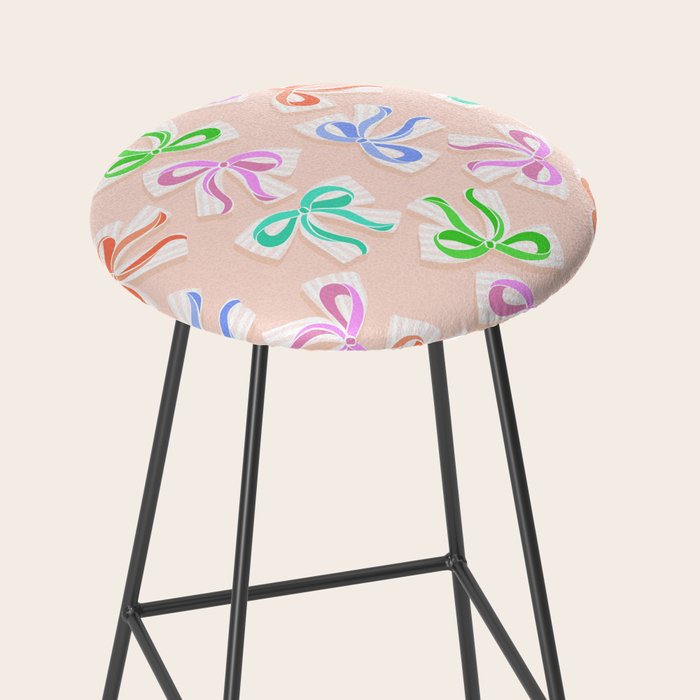 Ditsy Kitsch Ribbons and bows 1. Pastel Rainbow colours on Peach Stool Gallery Image 2