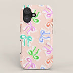 Ditsy Kitsch Ribbons and bows 1. Pastel Rainbow colours on Peach iPhone Case Gallery Image 1