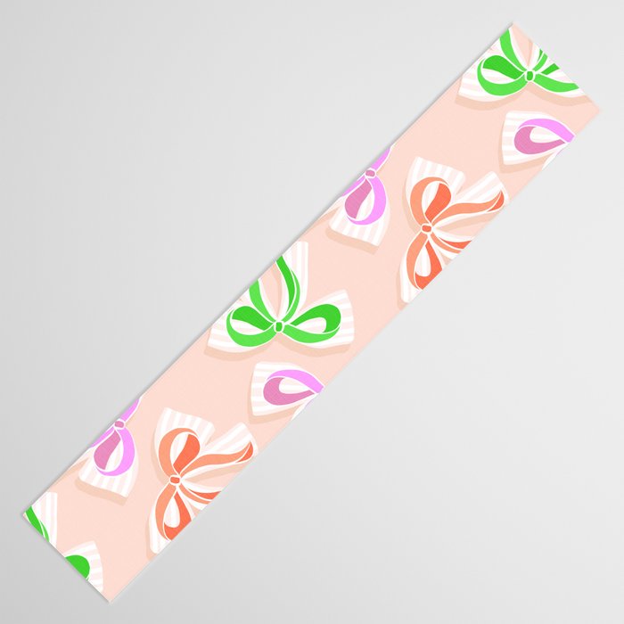 Ditsy Kitsch Ribbons and bows 1. Pastel Rainbow colours on Peach Table Runner Gallery Image 3