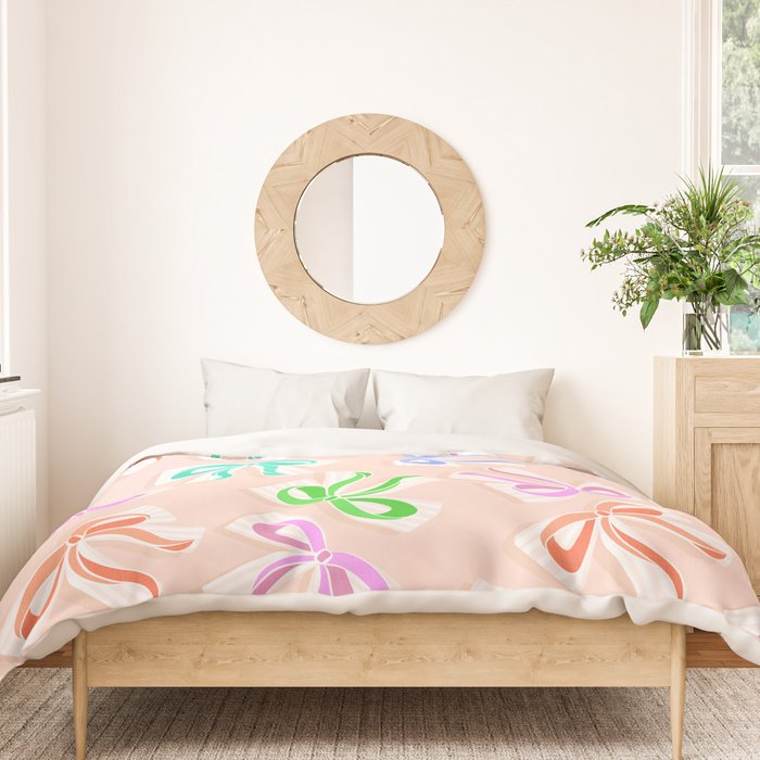 Ditsy Kitsch Ribbons and bows 1. Pastel Rainbow colours on Peach Duvet Cover Gallery Image 3