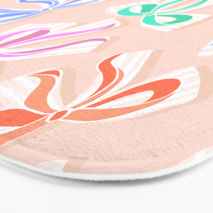 Ditsy Kitsch Ribbons and bows 1. Pastel Rainbow colours on Peach Bath Mat Gallery Image 3