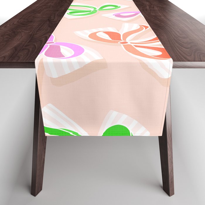 Ditsy Kitsch Ribbons and bows 1. Pastel Rainbow colours on Peach Table Runner Gallery Image 1