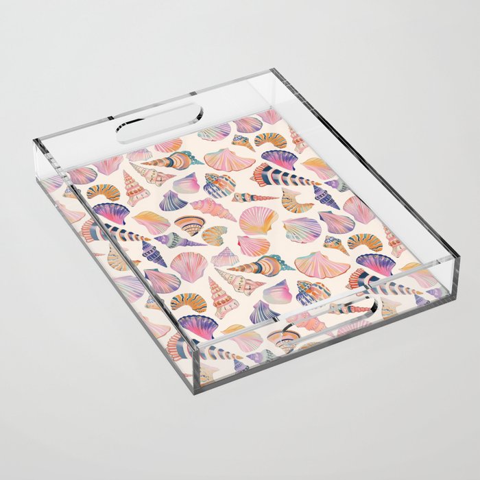 Colorful Sea Shells Spiritual Feminine Seashore Animal Print Acrylic Tray Gallery Image 1