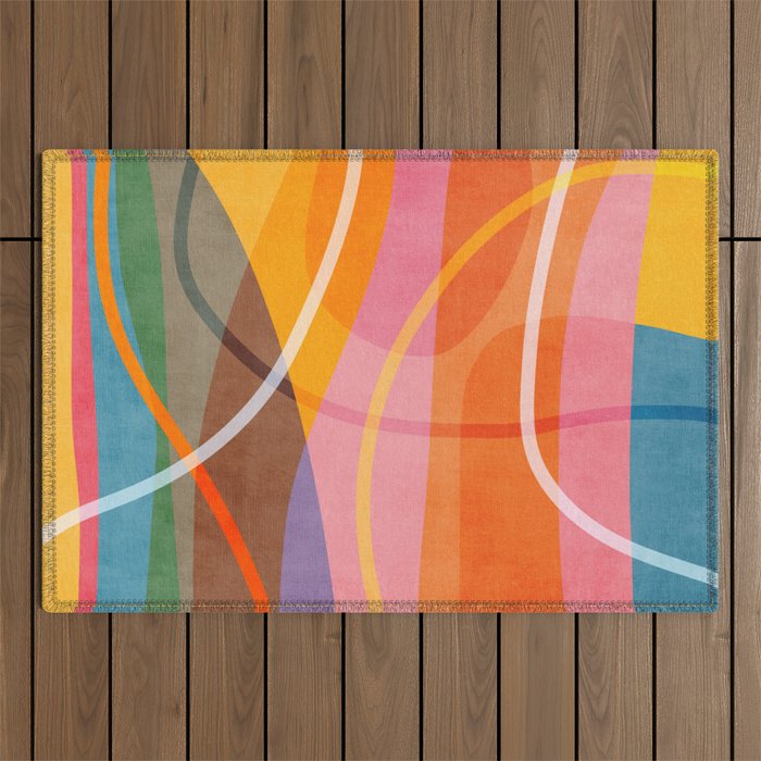 Colorful Shapes Lines Modern Bold Artwork Outdoor Rug Gallery Image 1