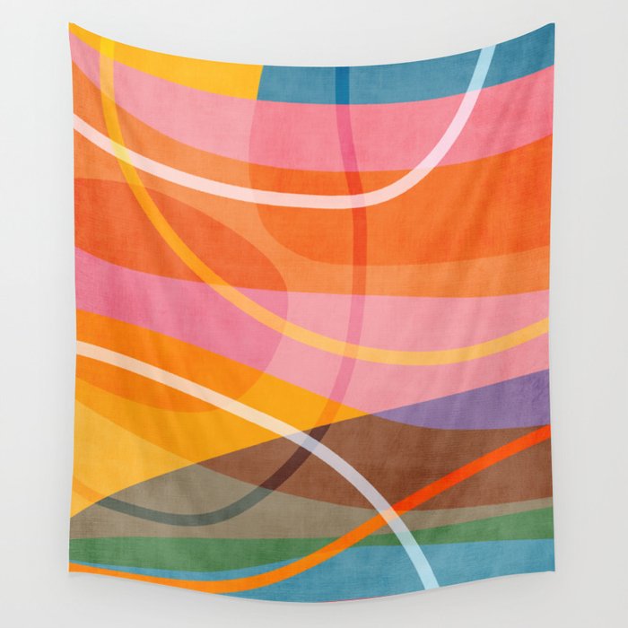 Colorful Shapes Lines Modern Bold Artwork Wall Tapestry Gallery Image 1