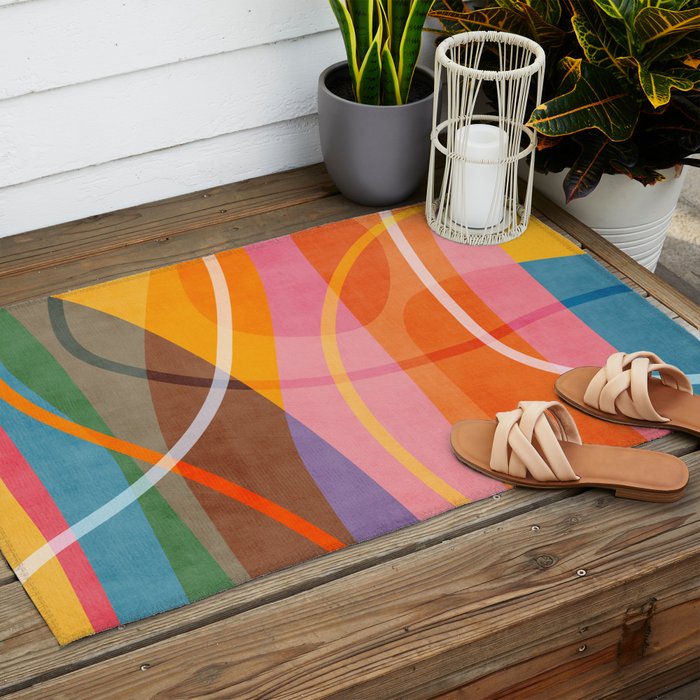 Colorful Shapes Lines Modern Bold Artwork Outdoor Rug Gallery Image 2