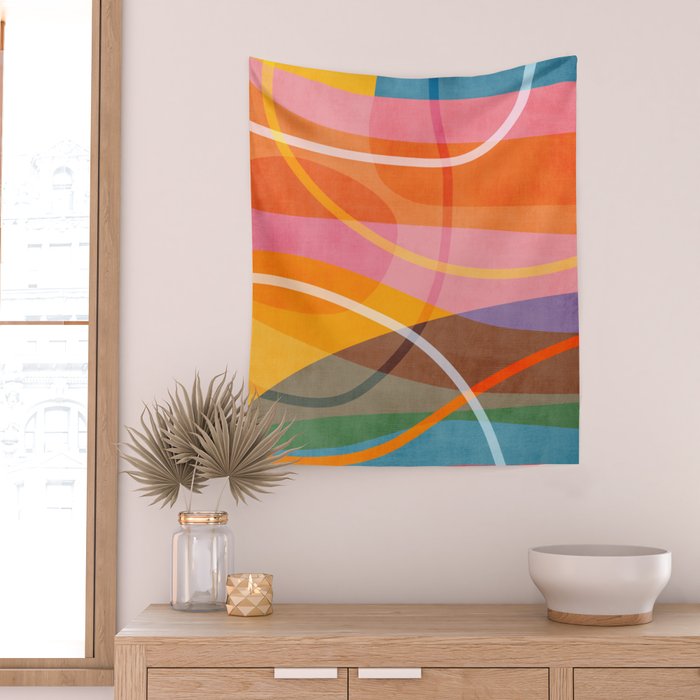 Colorful Shapes Lines Modern Bold Artwork Wall Tapestry Gallery Image 2