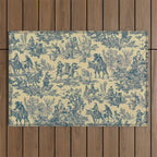 Sepia Blue Toile de Jouy Outdoor Rug Gallery Image 1