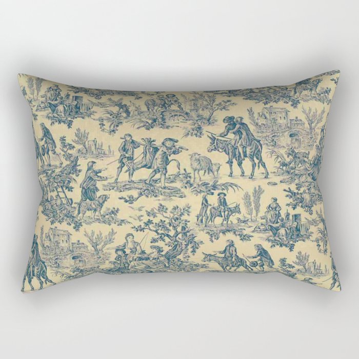 Sepia Blue Toile de Jouy Rectangular Pillow Gallery Image 1