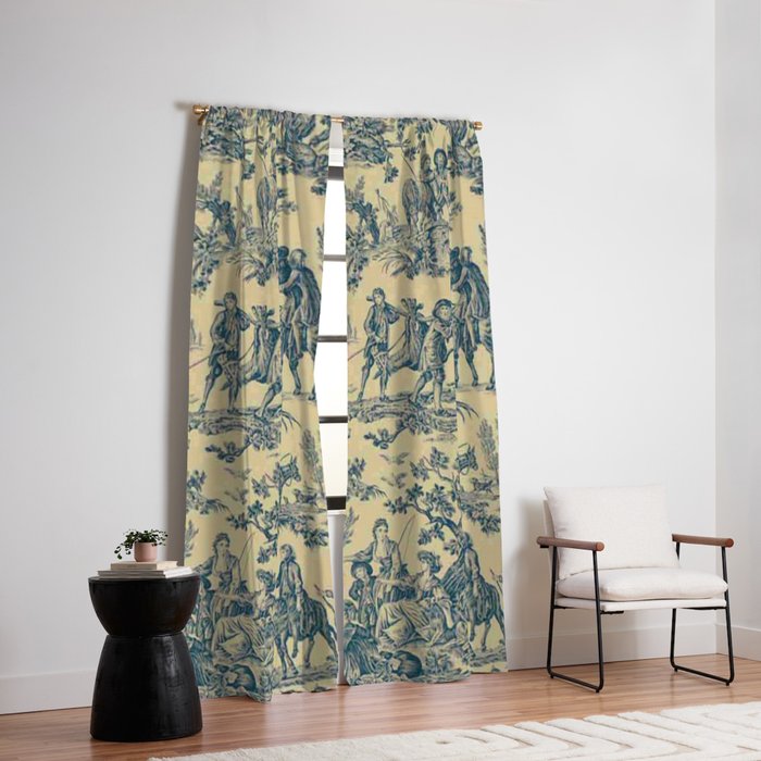 Sepia Blue Toile de Jouy Window Curtain Gallery Image 2