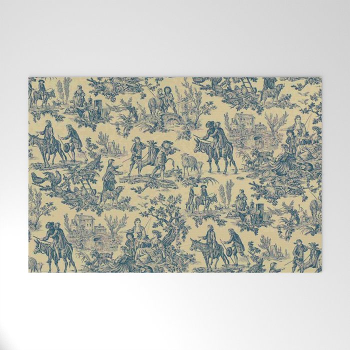 Sepia Blue Toile de Jouy Welcome Mat Gallery Image 1