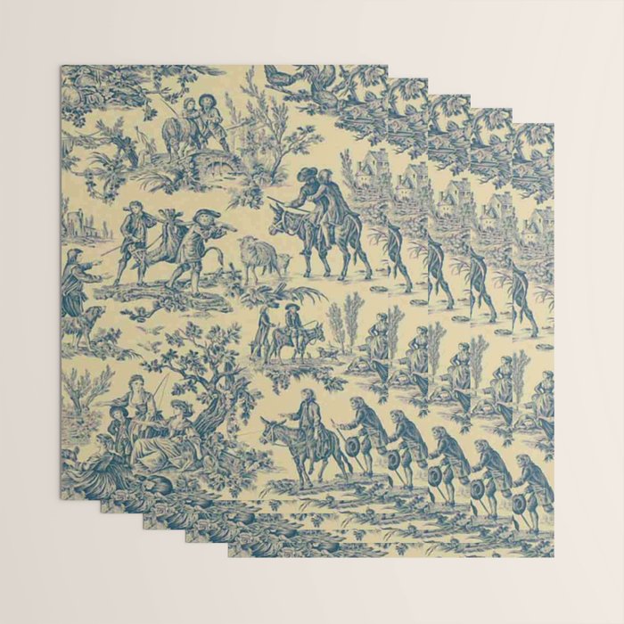 Sepia Blue Toile de Jouy Wrapping Paper Gallery Image 3