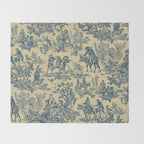 Sepia Blue Toile de Jouy Throw Blanket Gallery Image 2