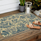 Sepia Blue Toile de Jouy Outdoor Rug Gallery Image 2
