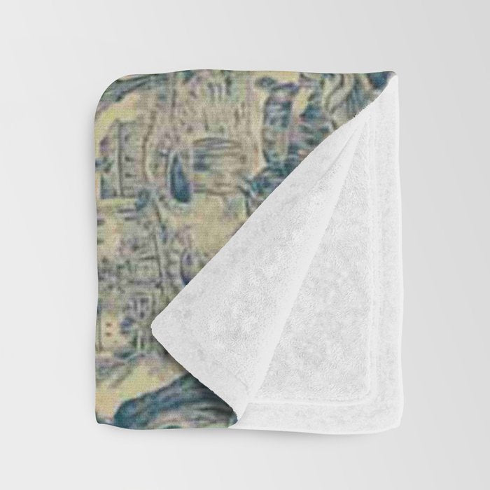 Sepia Blue Toile de Jouy Throw Blanket Gallery Image 3