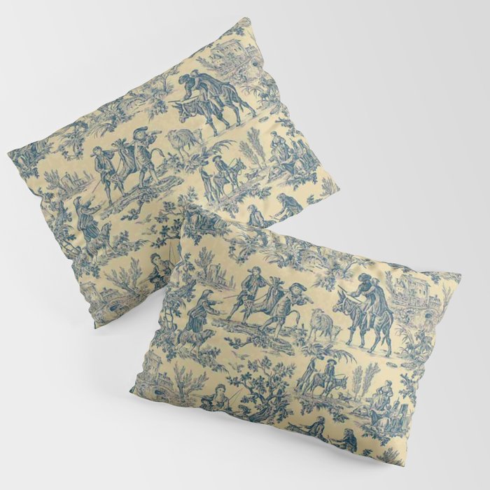 Sepia Blue Toile de Jouy Pillow Sham Gallery Image 1