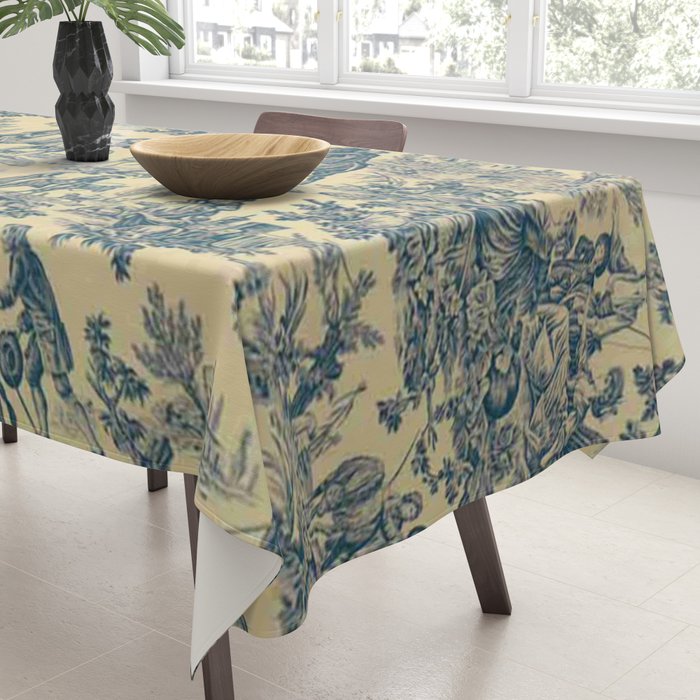 Sepia Blue Toile de Jouy Tablecloth Gallery Image 3