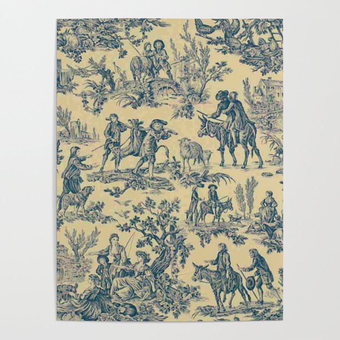 Sepia Blue Toile de Jouy Poster Gallery Image 4